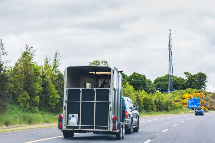 horse trailer being towed